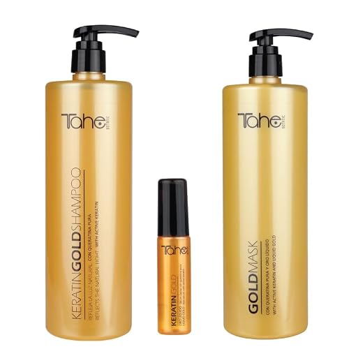 TAHE Keratin Gold Shampoo(1000ml), Mask(1000ml), and Serum(30ml) Set , New Presentation Beauty & Personal Care Tahe