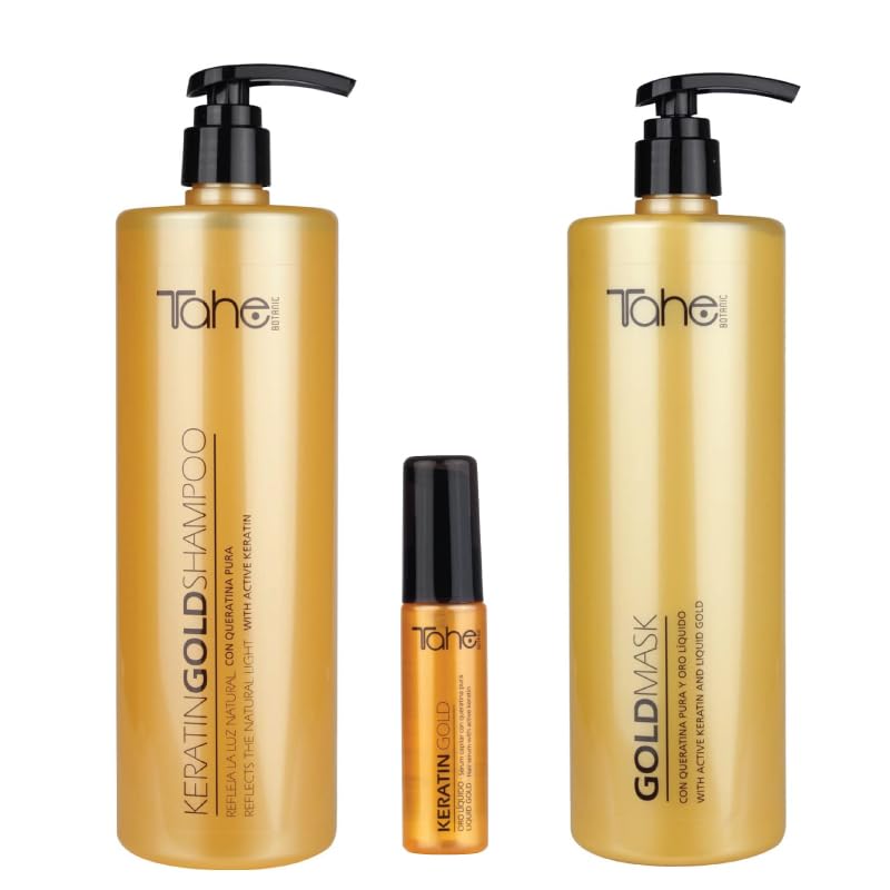 TAHE Keratin Gold Shampoo(1000ml), Mask(1000ml), and Serum(30ml) Set , New Presentation Beauty & Personal Care Tahe