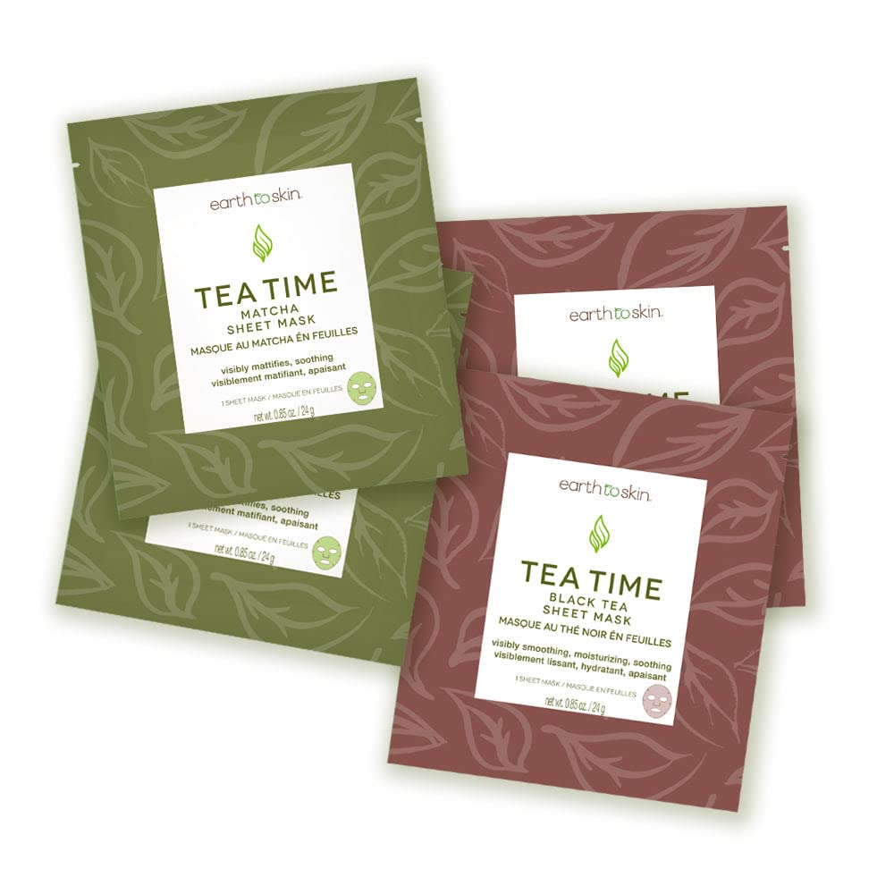 Earth To Skin Tea Time Matcha Sheet Masks: 2 Mattifying Masks and 2 Moisturizing Masks (4 total masks) Beauty & Personal Care Earth To Skin