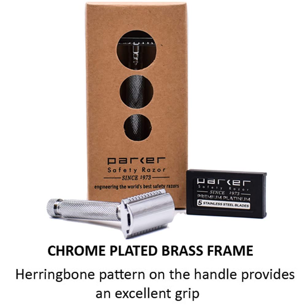 Parker 97R Traditional Double Edge Safety Razor & 5 Parker Premium Razor Blades Beauty and Personal Care Parker Safety Razor