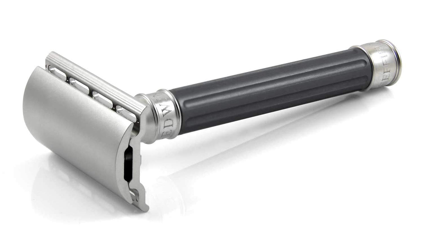Edwin Jagger 3ONE6 DE Stainless Steel Safety Razor, Grooved, 1x Pack of Feather Razor Blades (Anodized Gun Metal) Beauty and Personal Care Edwin Jagger