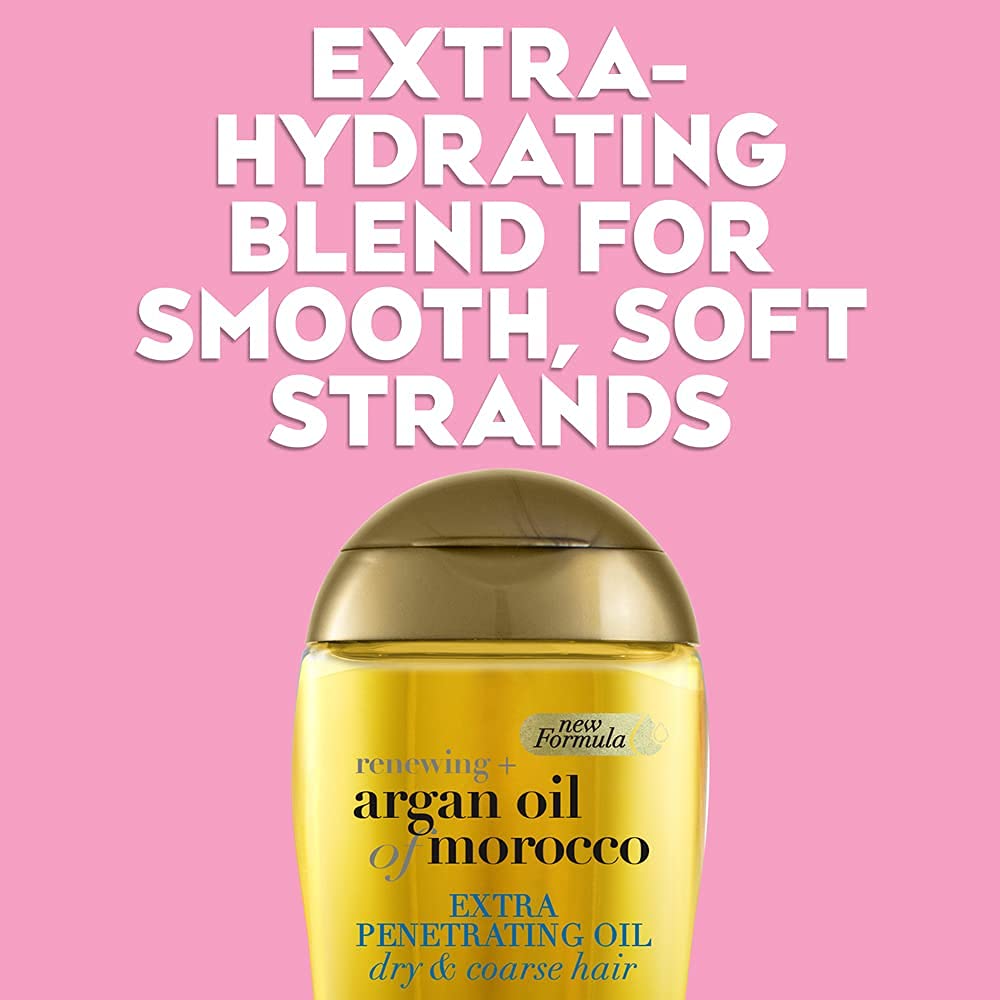 OGX Set of 2 Extra Strength Renewing + Argan Oil of Morocco Penetrating Hair Oil Treatment, Deep Moisturizing Serum for Dry, Damaged & Coarse Hair,
