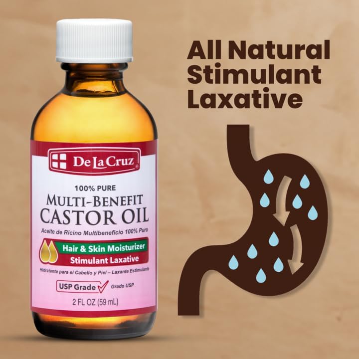 De La Cruz Castor Oil - 100% Pure Castor Oil for Hair, Skin, Eyelashes, and Eyebrows, Glass Bottle - USP Grade, 2 FL OZ Beauty & Personal Care De La Cruz
