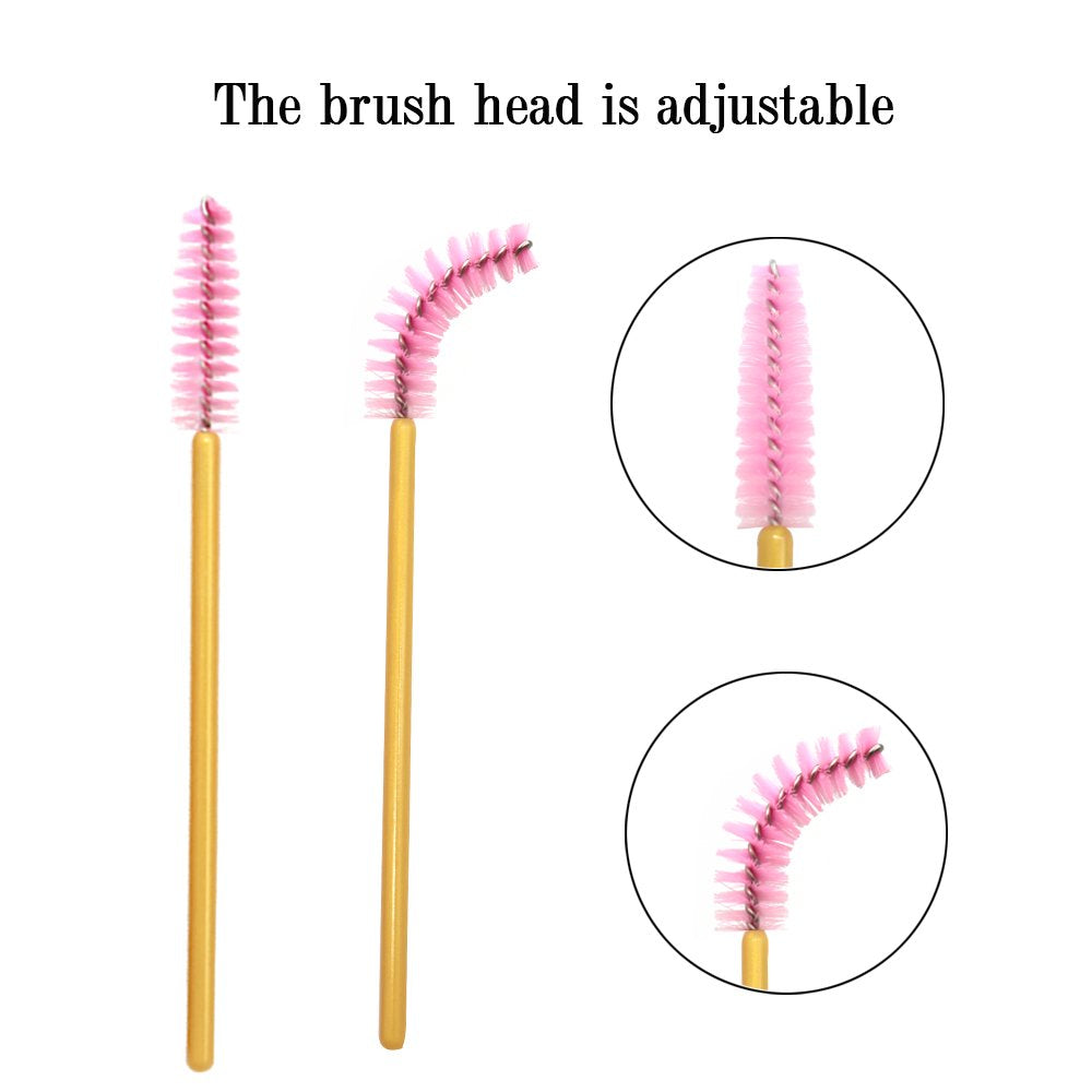 300 Pack Mascara Wand Eyelash Brush Disposable Eye Lash Applicator Makeup Tool Kit, Gold/Pink Beauty & Personal Care myaokue-up