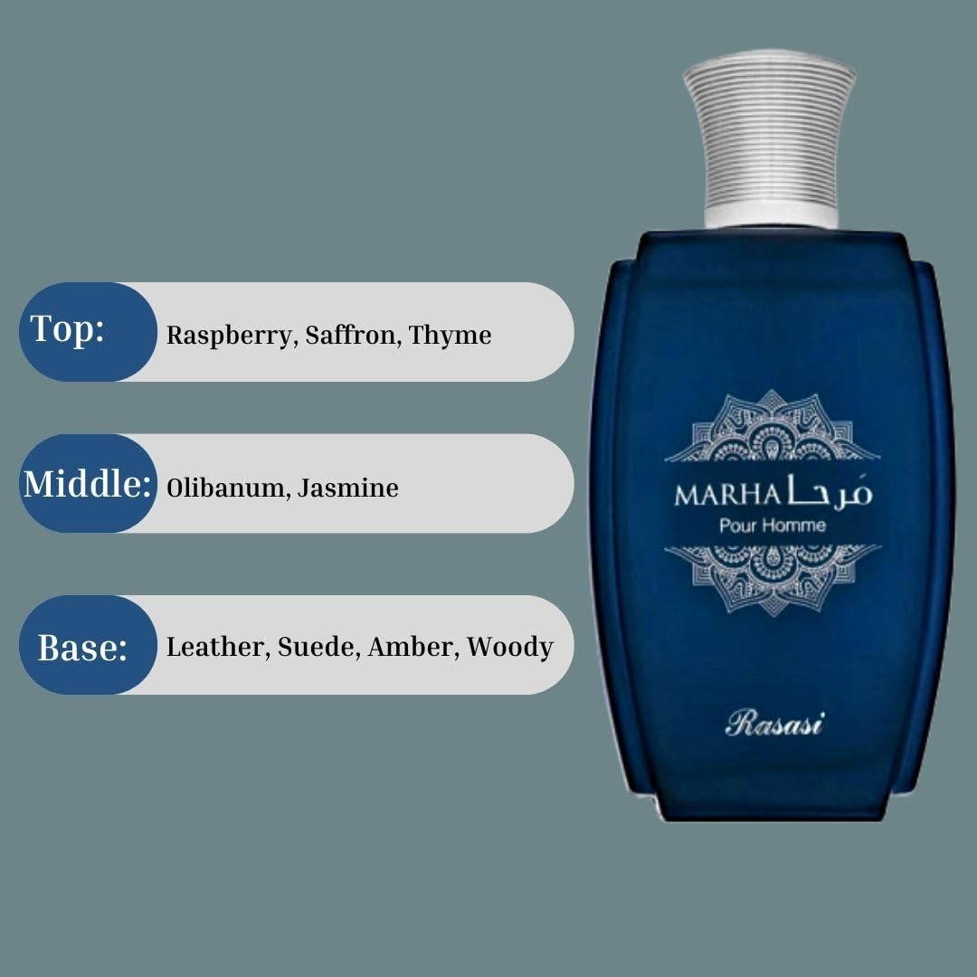 RASASI Marha Eau De Parfum Spray 100ML (3.38 OZ) Long Lasting Arabian Perfume for Men with Aromatic, Warm And Floral Notes - Captivating And Luxurious Beauty & Personal Care RASASI