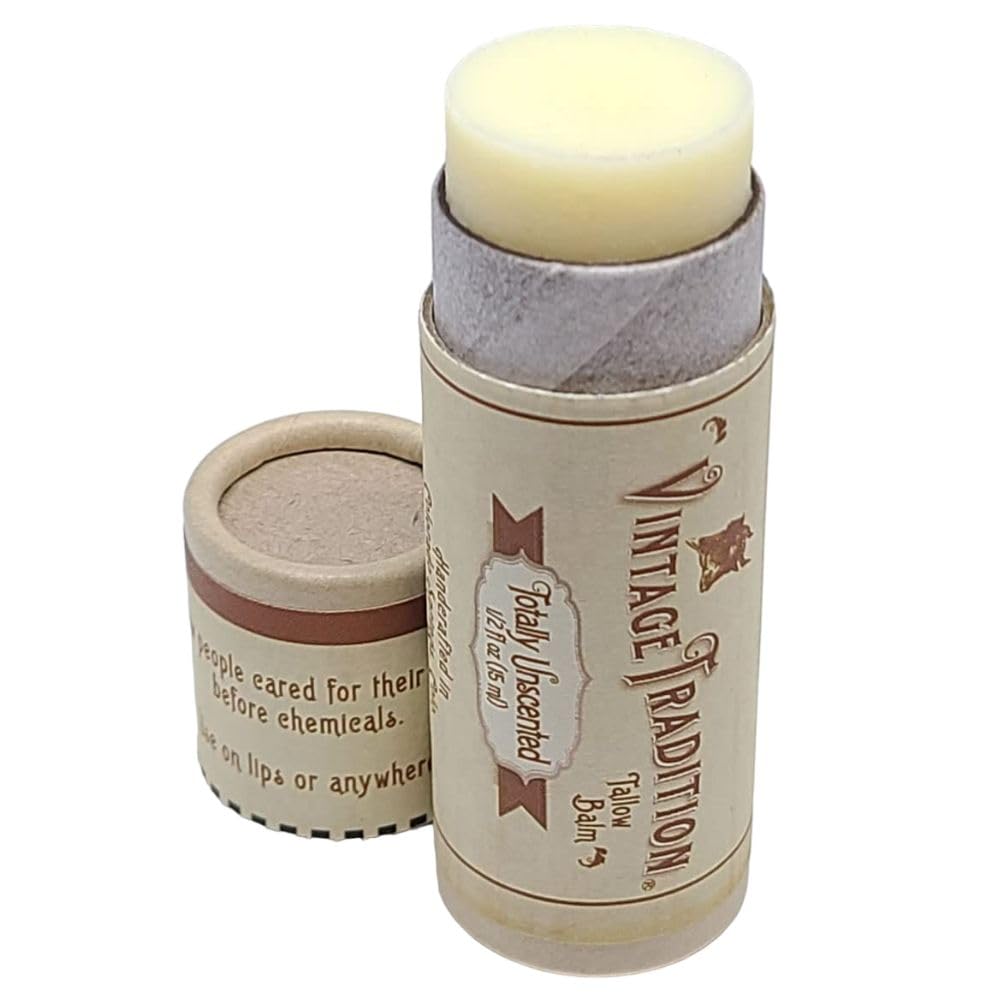 Vintage Tradition Moisturizing Beef Tallow Lip Balm - Unscented Tube Lip Moisturizer for Sensitive Skin Hydrates & Soothes Dry Lips - Grass-Fed Tallow Beauty & Personal Care Vintage Tradition