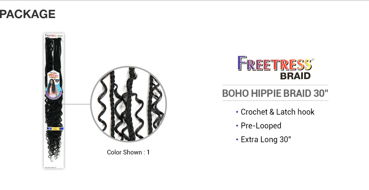 FreeTress Synthetic Hair Crochet Braids Boho Hippie Braid 30" (1-pack, CHERRYWINE)
