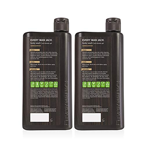 Every Man Jack Men's Body Wash Twin Pack - Sandalwood | 16.9-ounce - 2 Bottles Included | Naturally Derived, Parabens-free, Dye-free, and Certified Beauty & Personal Care Every Man Jack