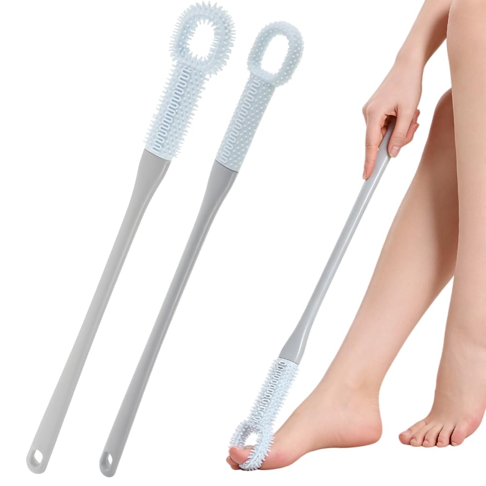 Hahaluk 2 Pack Foot Brush in Shower, Extended Handle Foot Scrubber, Soft Rubber for Cleaning Dead Skin, Dense Foam Toe Cleaning with Hanging Beauty and Personal Care HAHALUK