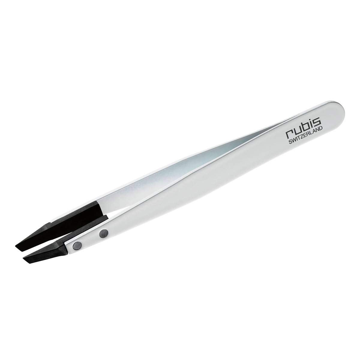 Rubis Classic Techno Stainless Steel Tweezers for Precise Eyebrows and Hair Removal Slanted Polymer Tips, 1KS105, White,Rubis Switzerland Swiss Made Beauty and Personal Care Rubis