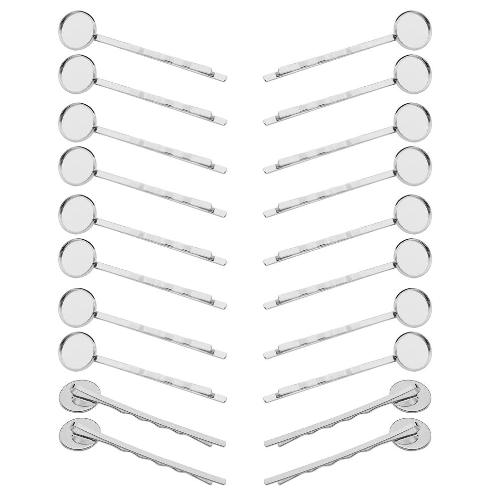 Lasenersm 20 Pieces Metal Bobby Pins Hair Clips with 12mm Round Brass Tray, Silver for DIY Hair Accessories Making Beauty & Personal Care lasenersm