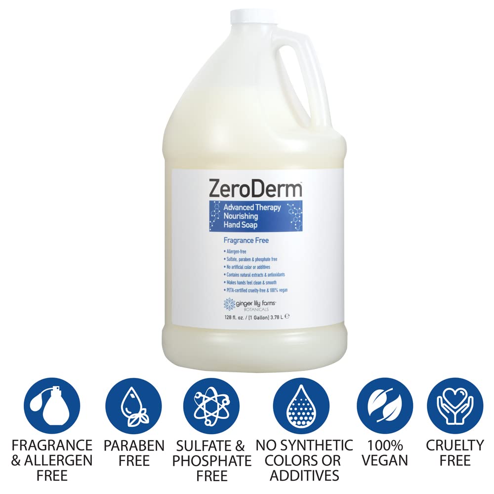 Ginger Lily Farms Botanicals ZeroDerm Advanced Therapy Nourishing Liquid Hand Soap Refill 100% Vegan Cruelty-Free Fragrance-Free, Unscented, 128 Fl Oz Beauty & Personal Care Ginger Lily Farms