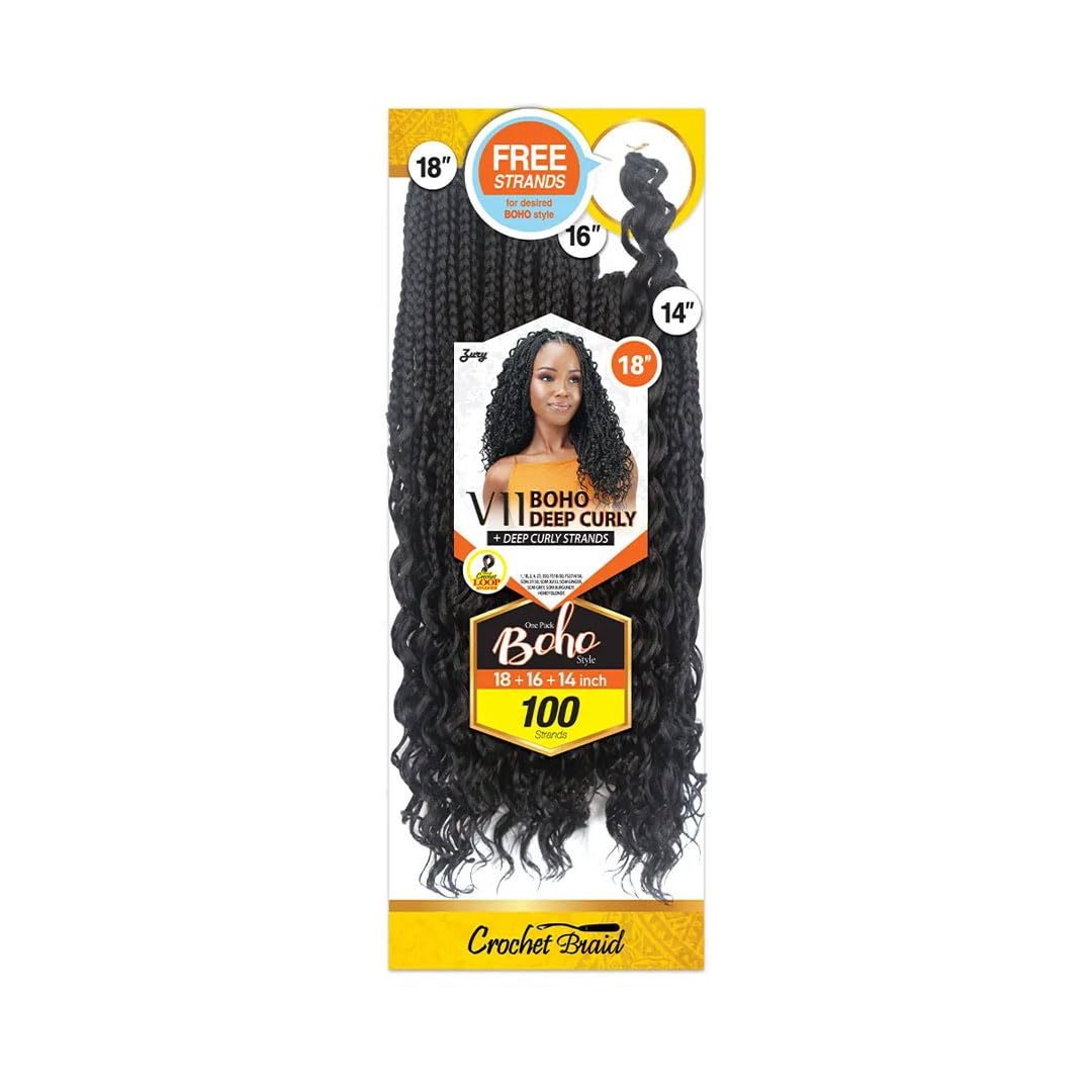 Zury Sis Synthetic Crochet Braid - V11 Boho Deep Curly 14"16"18" (1 JETBLACK)