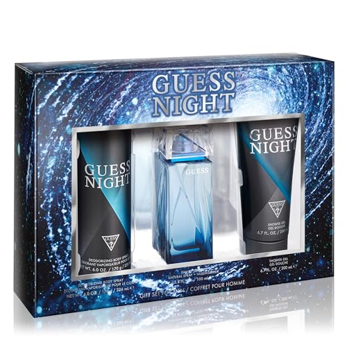 GUESS Night Men Eau de Toilette 3 Piece Gift Set - Cologne Spray 3.4 Fl. Oz., Deodorizing Body Spray 6.0 Oz., & Shower Gel 6.7 Fl. Oz. Beauty & Personal Care GUESS