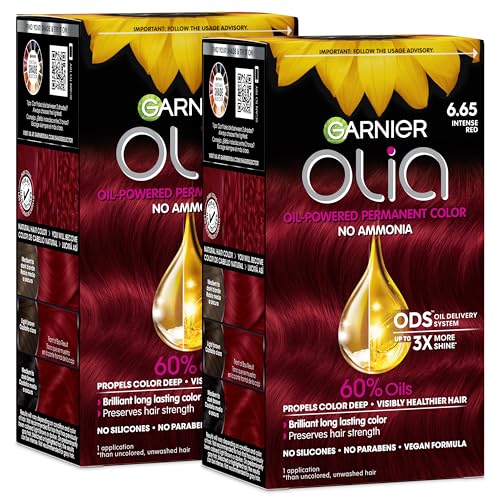 Garnier Olia Hair Color, Ammonia-Free Permanent Hair Dye, Oil-Powered Formula for 100% Gray Coverage and 3x Shinier Hair, Vegan & Cruelty Free, 6.65