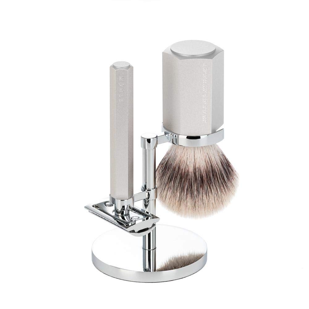 MÜHLE HEXAGON Anodised Silver Silvertip Fiber 3-Piece Shaving Set Beauty and Personal Care MÜHLE