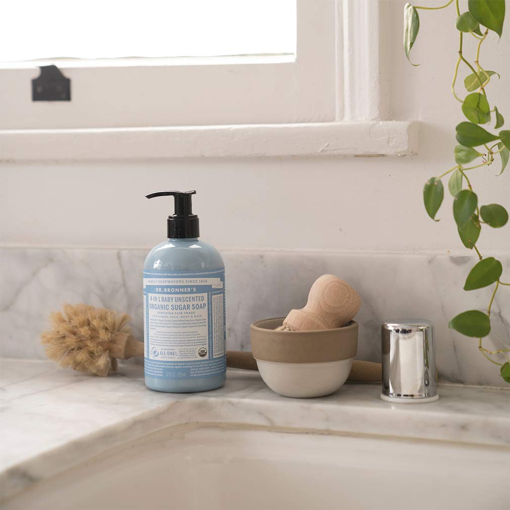 Dr. Bronner's Organic Sugar Soap (Baby Unscented, 12 Ounce) - Made with Regenerative Certified Organic Oils, Sugar & Shikakai Powder, 4-in-1 Use Beauty & Personal Care Dr. Bronner's