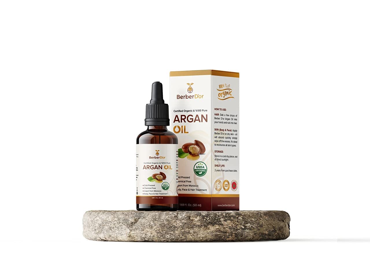 Berber D’Or 100 Pure Natural Organic Argan Oil For Body, Hair, Face, Nails | Eco-Certified, USDA Approved Import From Morocco (3.4 FL OZ 100 ML) Beauty & Personal Care Berber D’Or