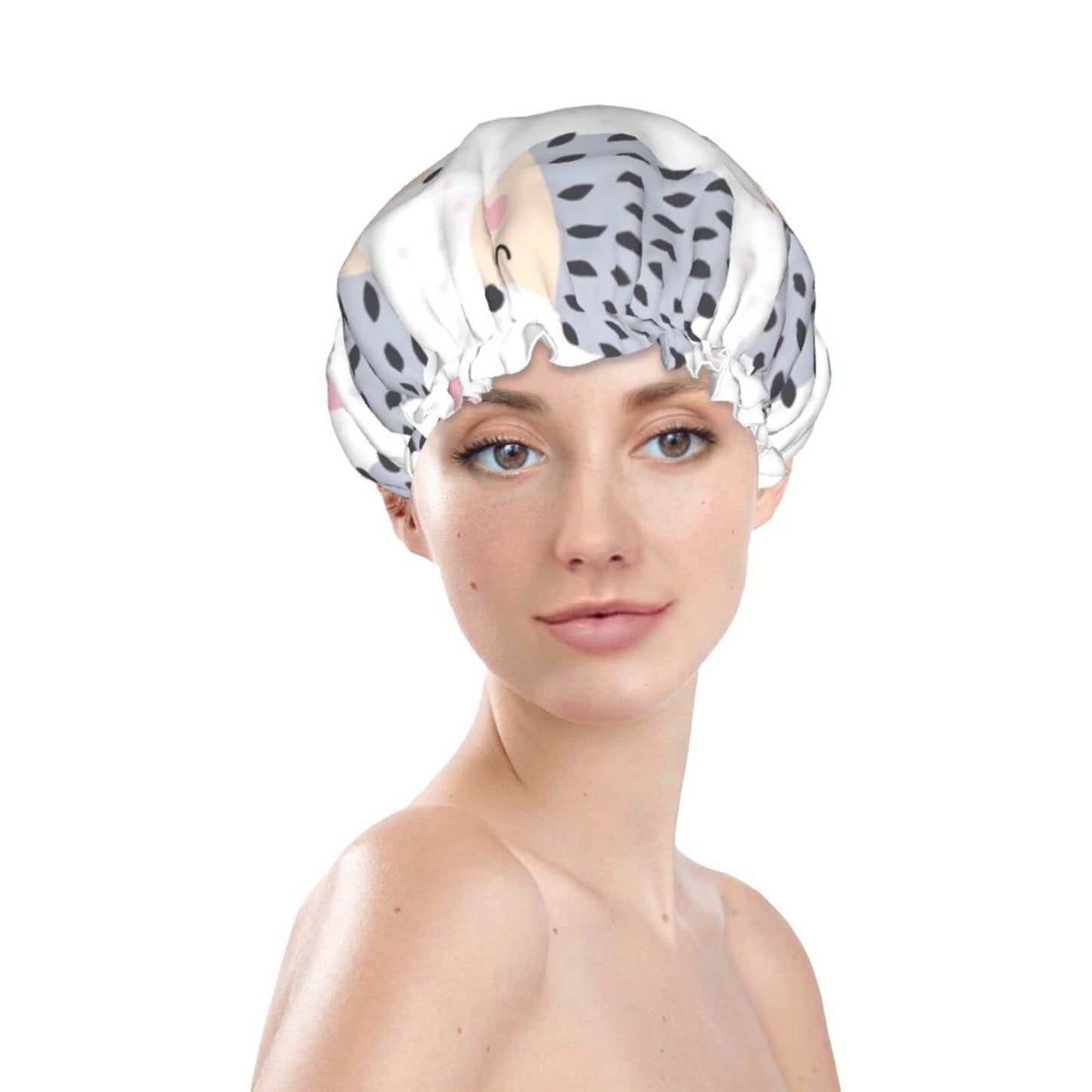 Cute Hedgehog Animal Shower Cap for Women,Double Waterproof Layers Bathing Shower Hat Large Designed for all Hair Beauty and Personal Care JIAOGSNC