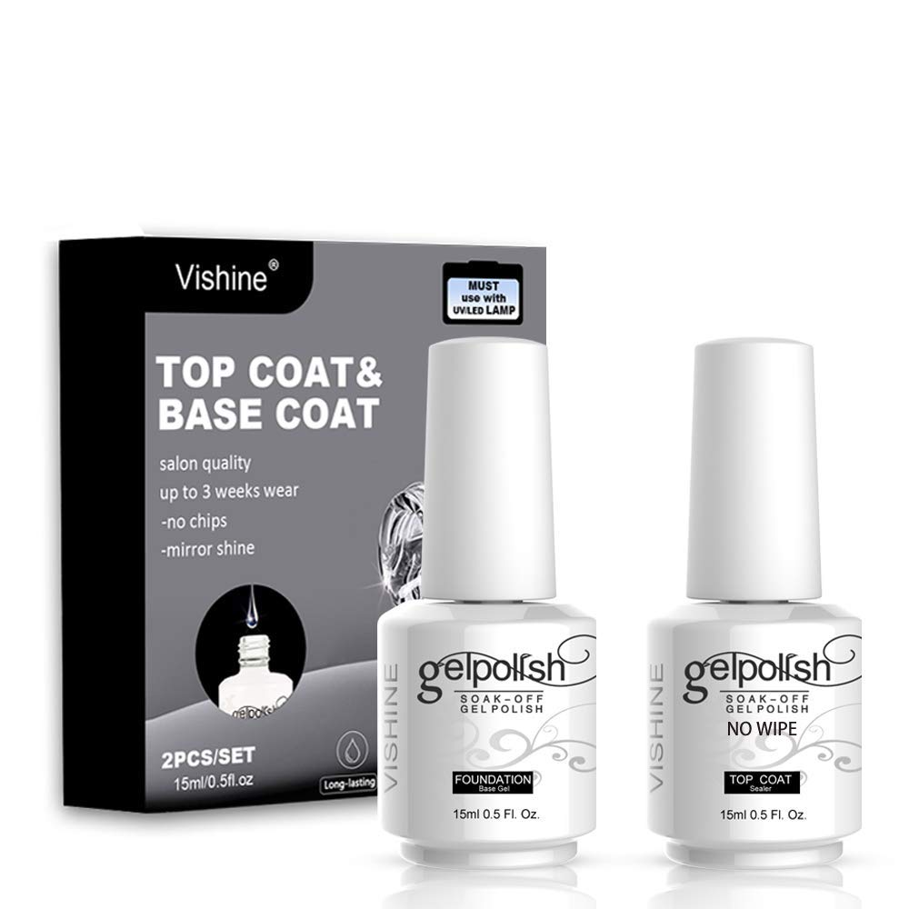 Vishine Long Lasting Soak Off Nail Polish Base + Top Coat Set Gel 15ml Beauty & Personal Care Vishine