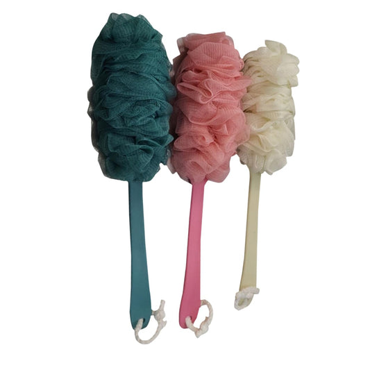 PartyKindom 3pc Long Handle Bath Flower Scrubber Shower Brush Body Brush Exfoliating Bath Sponge Handle Soft Lathering for Gentle Cleaning Beauty and Personal Care PartyKindom