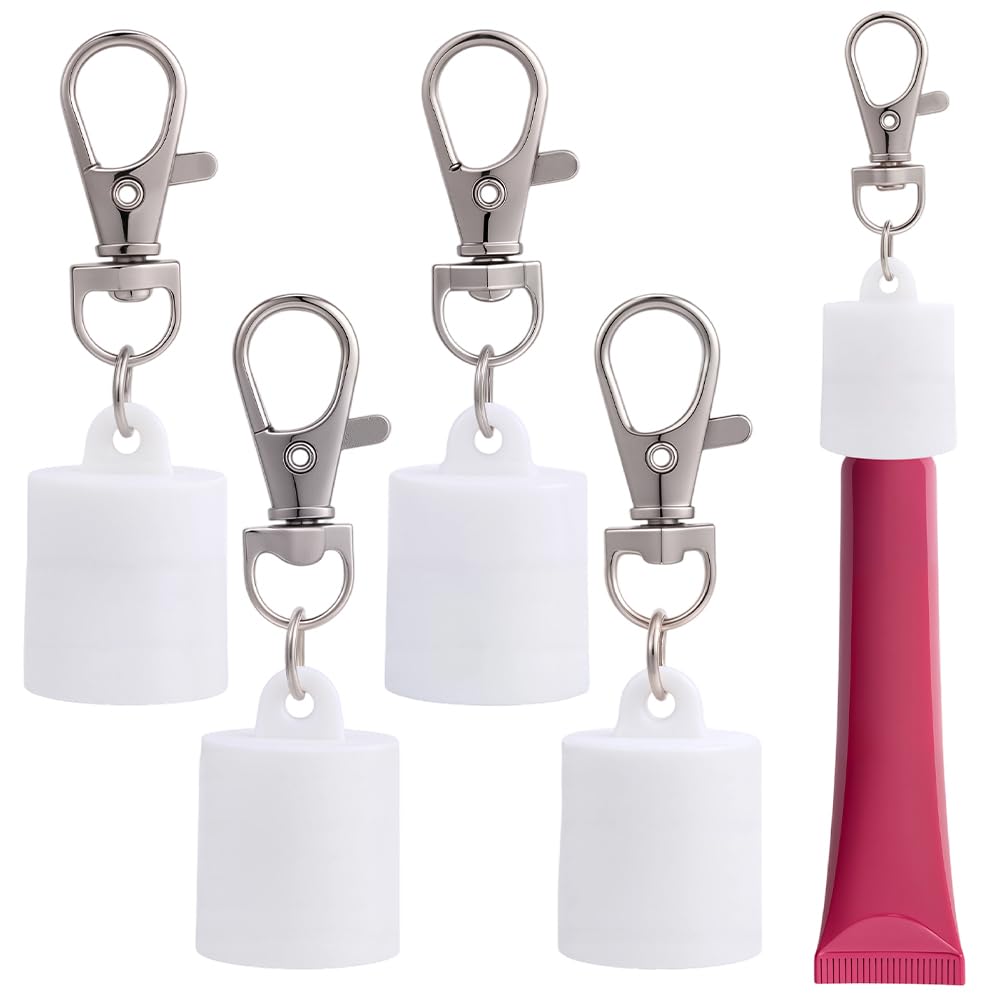 CRASPIRE 4Pcs Lip Balm Keychains Silicone Cap White Lip Gloss Key Chain Portable Holder Durable Practical Accessory Replacement Secure Clip for Bags Beauty and Personal Care CRASPIRE