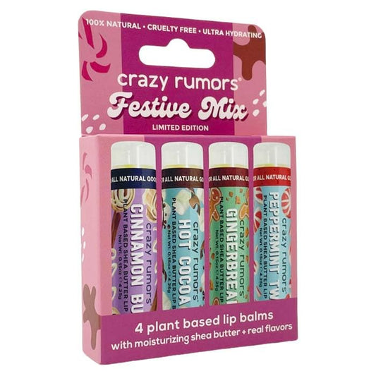 Crazy Rumors Festive Mix - Gingerbread, Hot Cocoa, Cinnamon Bun + Peppermint Twist - 4 Pack Lip Balm Beauty and Personal Care Crazy Rumors