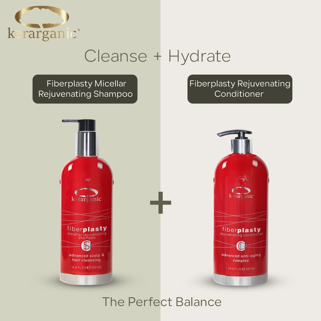 Kerarganic Fiberplasty Micellar Rejuvenating Shampoo + Fiberplasty Rejuvenating Conditioner Set (250ml/8.4oz): Advanced hair anti-aging complex. Beauty & Personal Care KERARGANIC