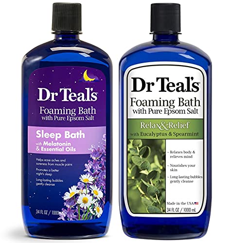 Dr Teal's Foaming Bath Variety Gift Set (2 Pack, 34oz Ea.) - Relax & Relief Eucalyptus & Spearmint, Melatonin Sleep Bath - Essential Oils Blended Beauty and Personal Care Dr Teal's
