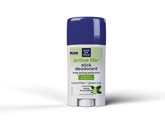 Kiss My Face Active Life Fragrance Free Deodorant - Aluminum Free Deodorant for Women and Men - With added Cucumber Green Tea - 2.48 oz Stick (Pack Beauty and Personal Care Kiss My Face