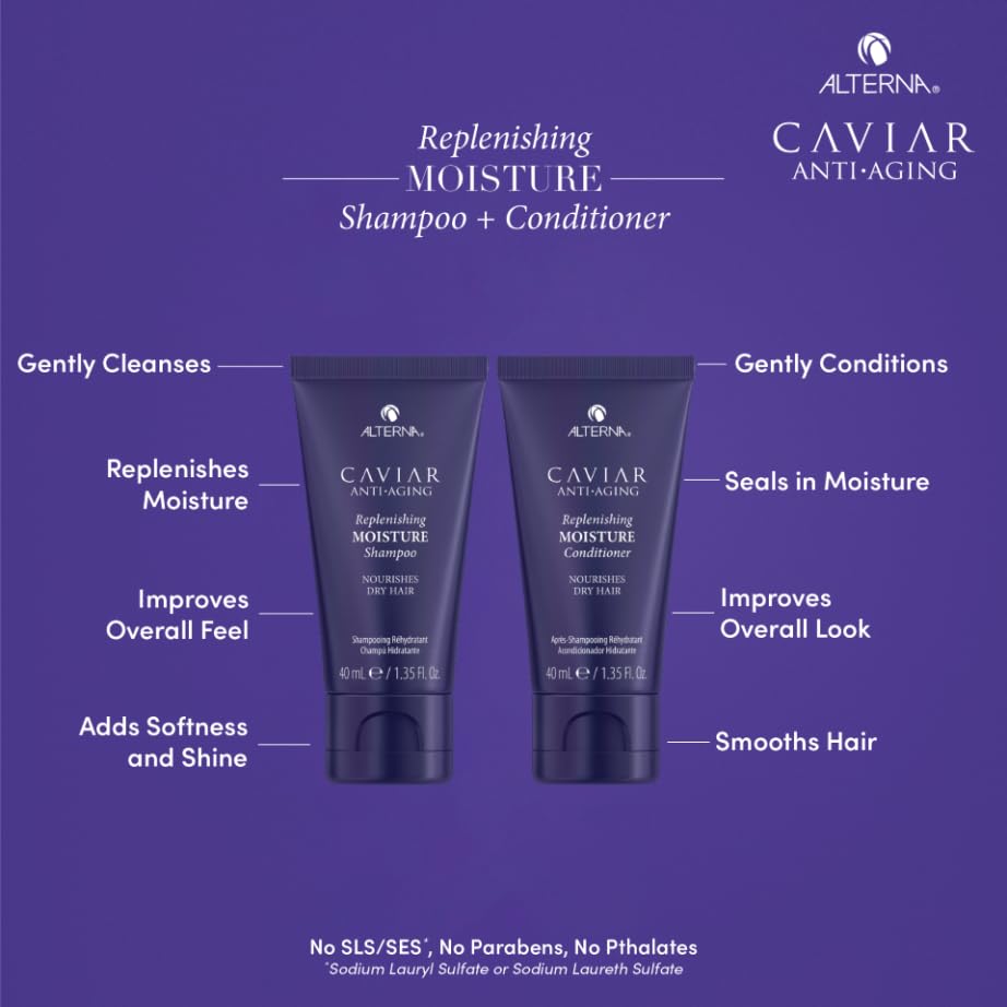 Alterna Haircare CAVIAR Anti-Aging Replenishing Moisture Trial Kit - Shampoo, Conditioner, Leave-In CC Cream | For Dry, Brittle Hair | Protects Beauty & Personal Care Alterna