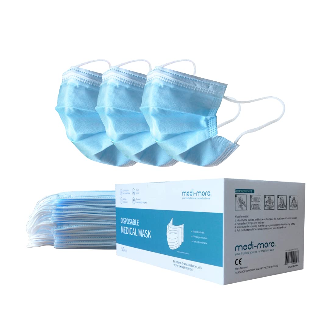 Medi-More Face Masks, Light Blue Face Mask for Men and Women, 50 Count Beauty & Personal Care Medi-More