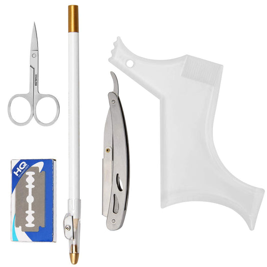 Ahier Beard Shaping Tools, 5-in-1 Beard Shaping Set with Straight Edge Razor and 10 P blade, Barber Pencil, Beard Trimming Scissors, Gift for Men Beauty and Personal Care AHIER