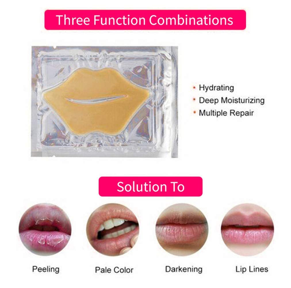 24K Golden Crystal Lip Masks 30 Pieces Hydrating Lip Plumper Mask Collagen Nourishing Lip Care Gel Pads Remove Dead Skin Anti Chapped & Anti-Aging Lip Beauty & Personal Care VERONNI