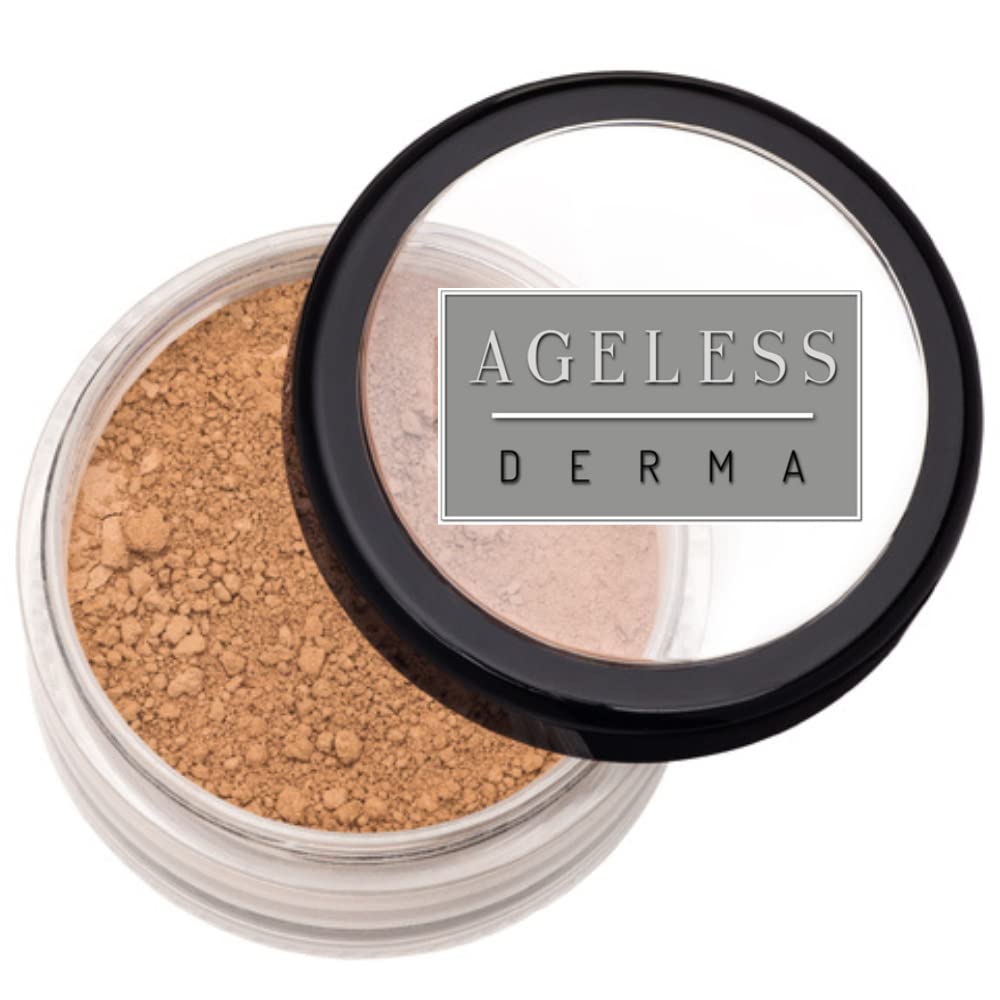 Ageless Derma Mineral Face Powder Foundation Makeup. Natural Full Coverage Loose Foundation with Vitamin and Green Tea. Made in USA Beauty & Personal Care Ageless Derma