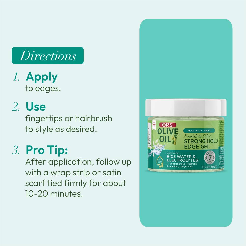 Olive Oil Max Moisture Nourish & Shine Strong Hold Edge Gel with Rice Water & Electrolytes 4 Oz Beauty & Personal Care Olive Oil
