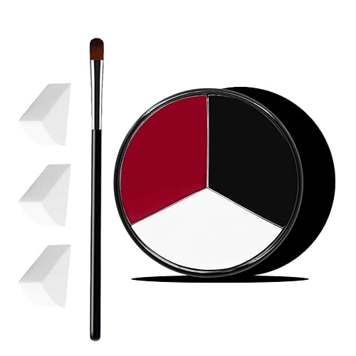 VPCRT6 White Black Red Halloween Face Body Paint with 3PCS Sponge and 1PC Brush, for Baseball, Softball Sports(Eye Black) & Halloween (Joker, Clown) Beauty & Personal Care VPCRT6