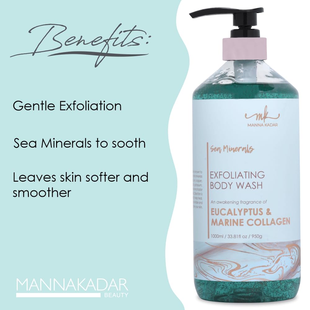 Manna Kadar Beauty Dead Sea Minerals Exfoliating Body Wash, Eucalyptus Marine - Body Wash, Shower Gel, Moisturizing Scrub, Brighten Dull Skin Beauty & Personal Care Manna Kadar