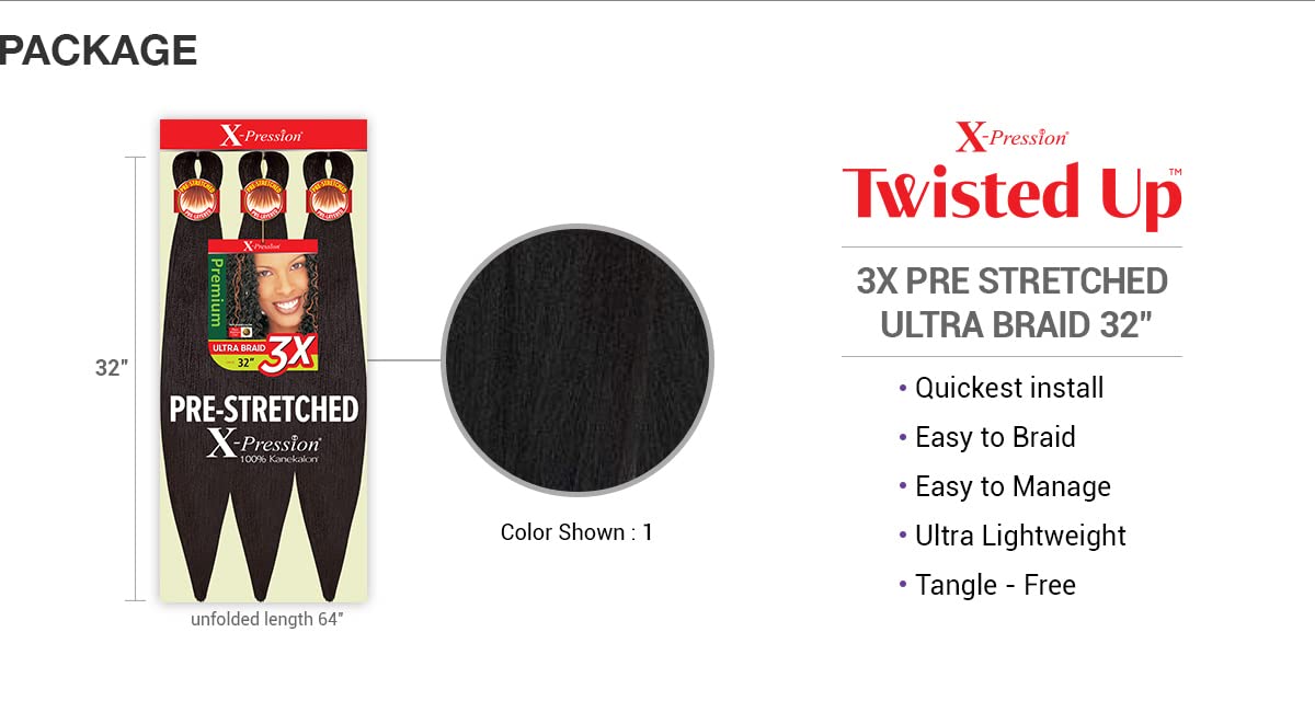 Sun Taiyang Outre Synthetic Pre Stretched ULTRA BRAID - XPRESSION 3X 32'' (Color:2 Dark Brown), 7.6 ounces