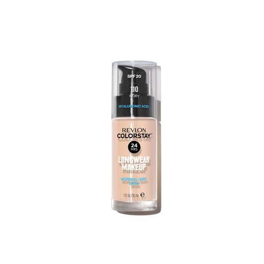 Revlon ColorStay Makeup for Normal/Dry Skin SPF 20, Longwear Liquid Foundation, with Medium-Full Coverage, Natural Finish, Oil Free, 110 Ivory, 1.0 oz Beauty & Personal Care REVLON