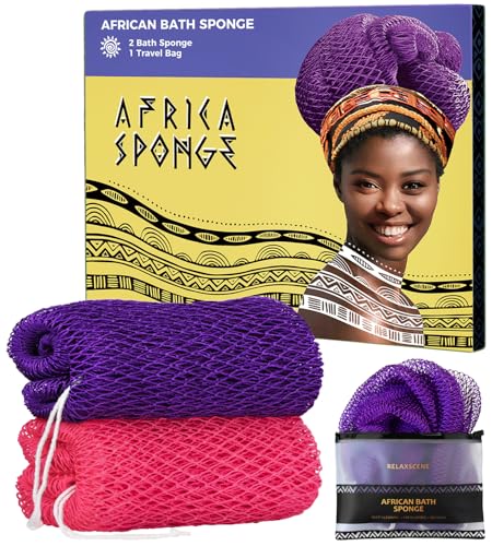 African Net Sponge Authentic - 2 Pieces Exfoliating Body Scrubber Bath Sponge - Loofah Washcloth Back Scrub for Shower Body Exfoliator - Face & Skin Beauty and Personal Care RelaxScene