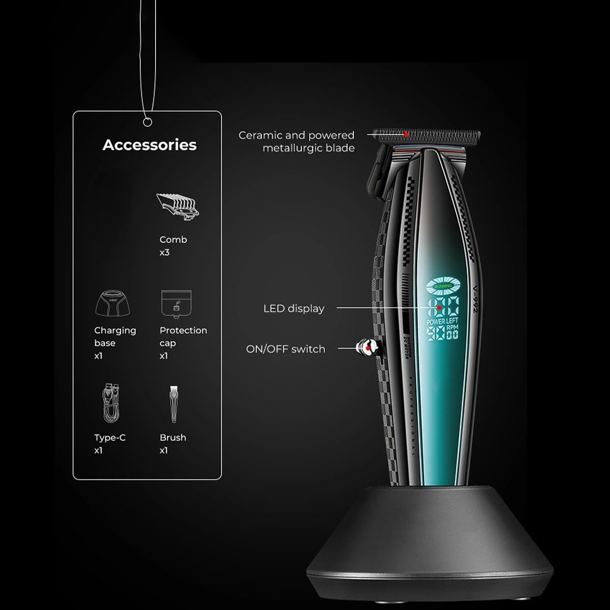 QDKVTNDJZ Hair Clippers for Men, 2PCS Professional Barber Trimmer Cordless Cutting Machine 9000 RPM for Beauty and Personal Care QDKVTNDJZ