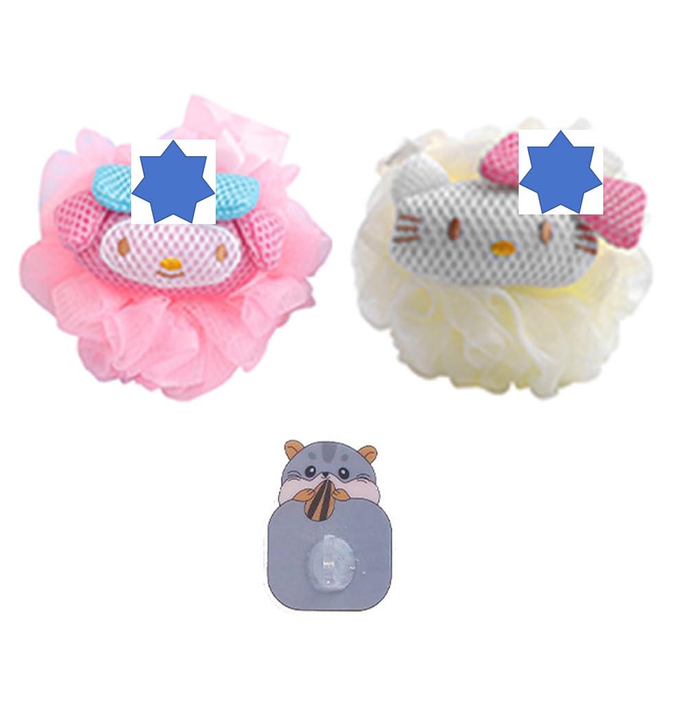 Anime Beauty Sponges Cute Bath Loofah for Women Premium Cartoon Shower Ball Loofah with Handle Beauty Bathing Accessories Pink Bunny Cat Anime Beauty and Personal Care sailorsunny