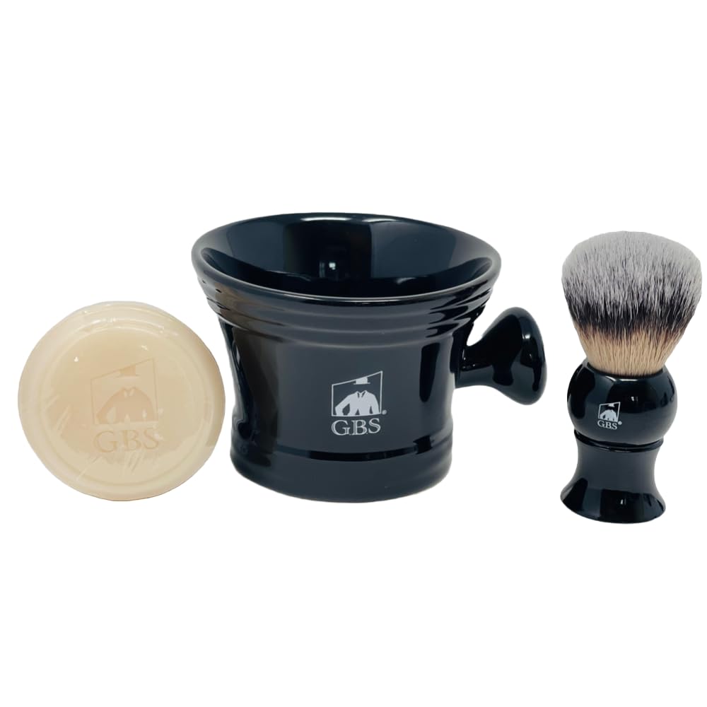 G.B.S Men's Shaving Set- Deluxe Straight Razor 6/8in Carbon Steel Razor, Shaving Mug, Synthetic Bristles Brush, Shaving Soap Razor Case, Alum Block Beauty and Personal Care G.B.S