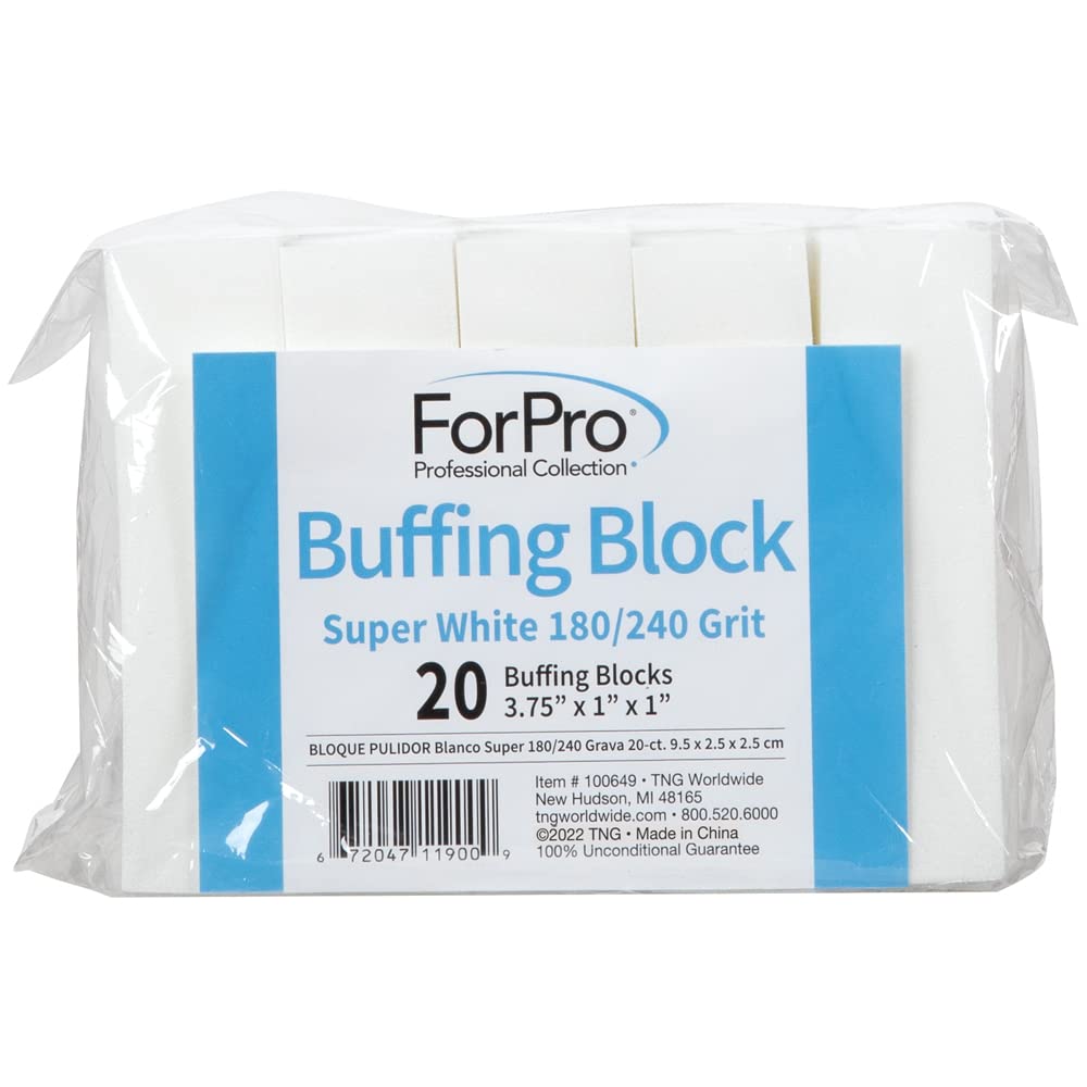 ForPro Professional Collection Buffing Block, Super White, 180/240 Grit, Four-Sided Manicure and Pedicure Nail Buffer, 3.75" L x 1" W x 1" H, 20-Count Beauty & Personal Care ForPro Professional Collection