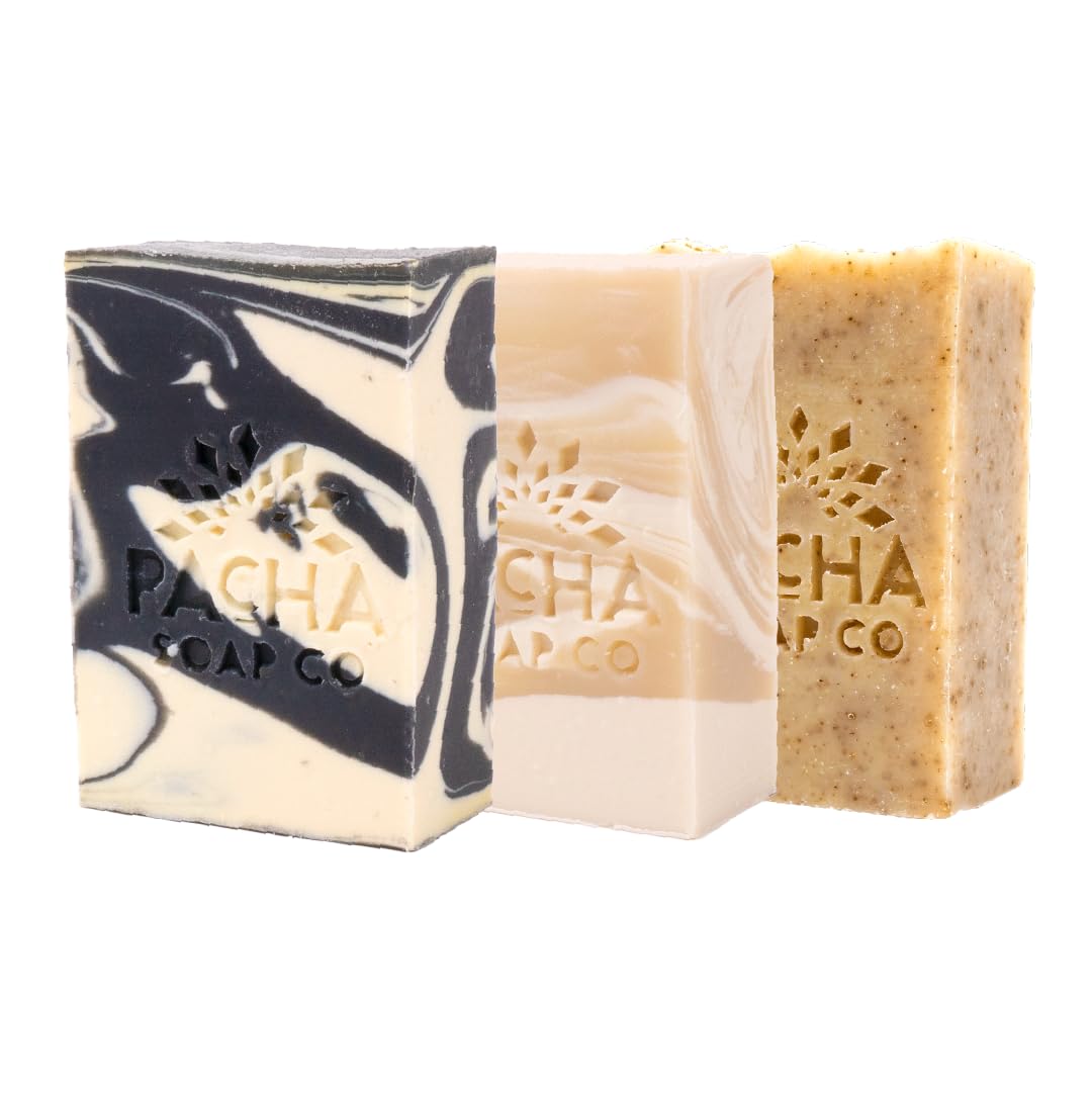 Pacha Soap Co. Bar Soap, Earthy Clean Bundle - Coconut Lemon, Dirty Hippie & Clarifying Charcoal, Handcrafted, Hydrating, Artisan Face Wash, Hand Beauty & Personal Care Pacha Soap Co