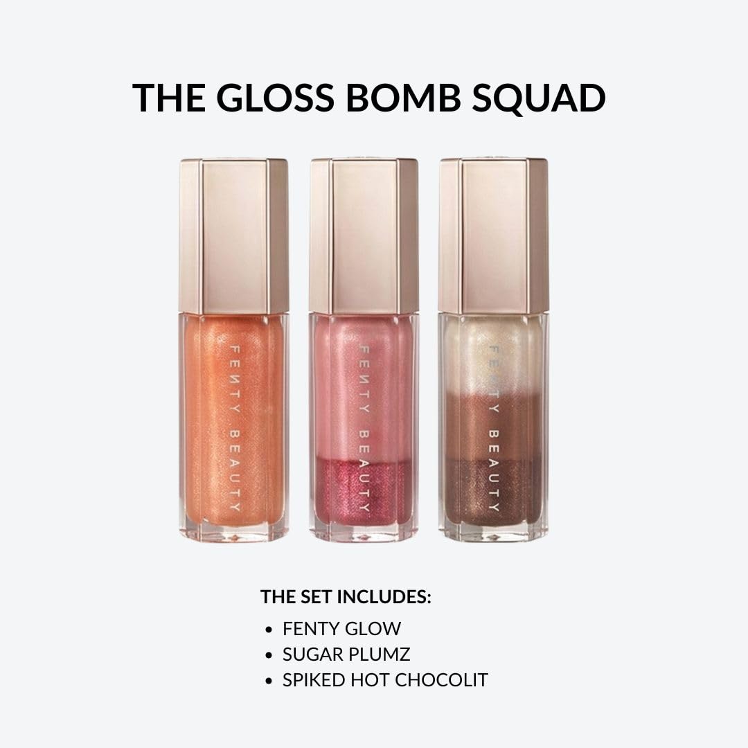FENTY BEAUTY Glossy Posse VIII 3-Piece Lip Luminizer Set | Shades Fenty Glow Fantasy, Sugar Plumz, Spiked Hot Chocolit | 3 x 0.3 Fl Oz Beauty & Personal Care FENTY BEAUTY