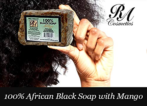 RA Cosmetics 100% Natural African Black Soap, Mango Scent, 5 oz, 141g Beauty & Personal Care RA COSMETICS