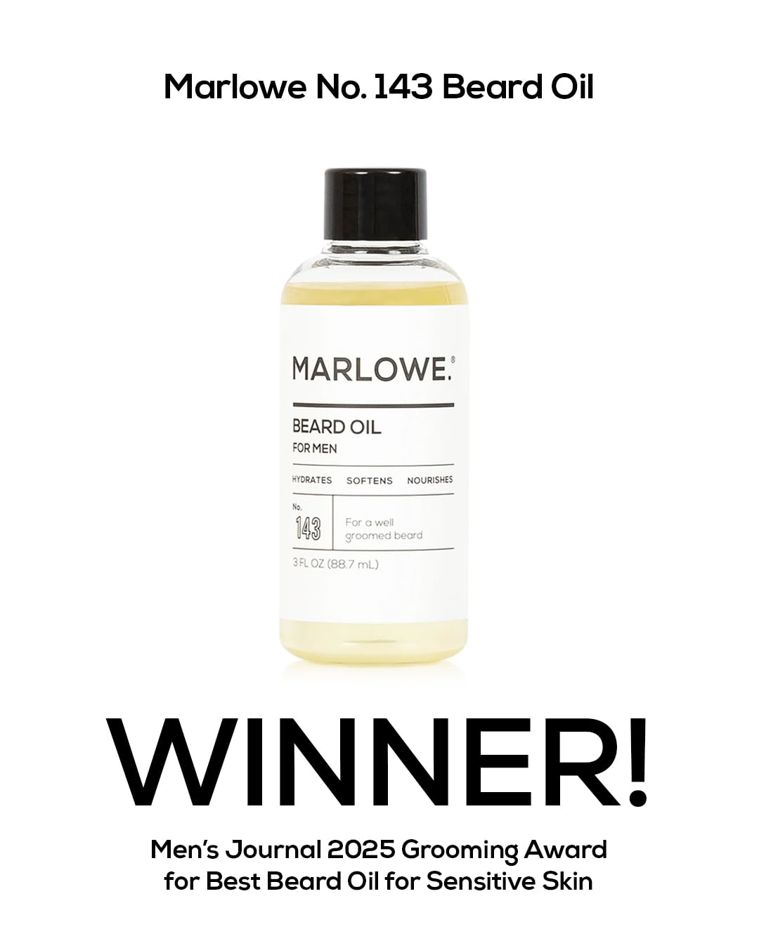 MARLOWE. No. 143 Beard Oil 3 oz, Conditioning Oil for Men, Softer & Fuller Beard Care, 100% Natural Softener with Sunflower & Safflower Oils Beauty & Personal Care MARLOWE.
