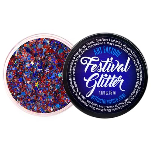 Art Factory Fireworks Body Glitter Gel - Red White and Blue Holographic Cosmetic Glitter for Face, Hair & Body - Patriotic Festival Rave Makeup, Long Beauty & Personal Care Art Factory